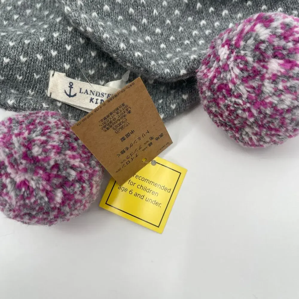LANDS END Kids Scarf Wool Angora Rabbit Hair Blend NWT Gray Fair Isle Snowflakes
